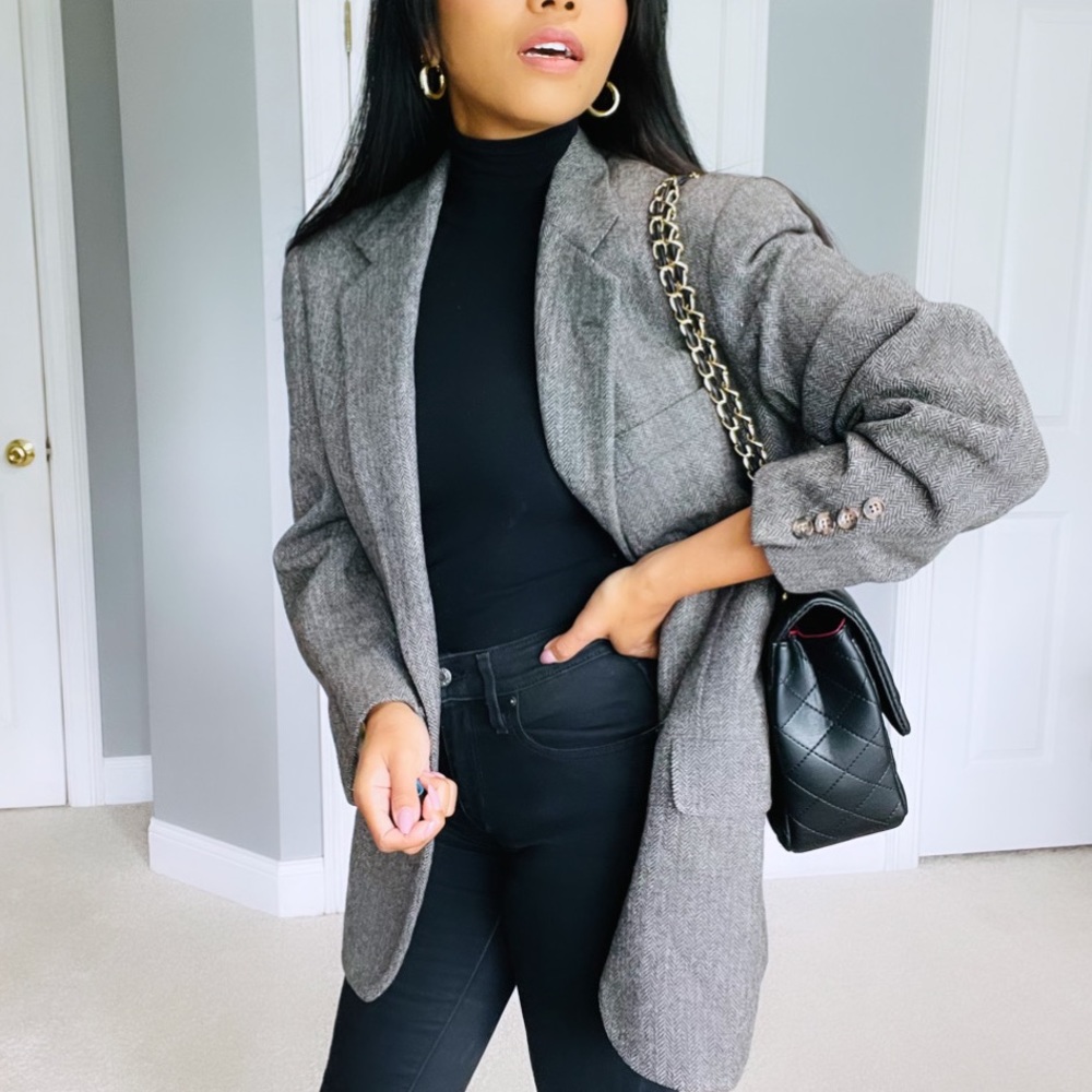 Vintage | Brown Grey 100% Wool Oversized Single Breasted Blazer